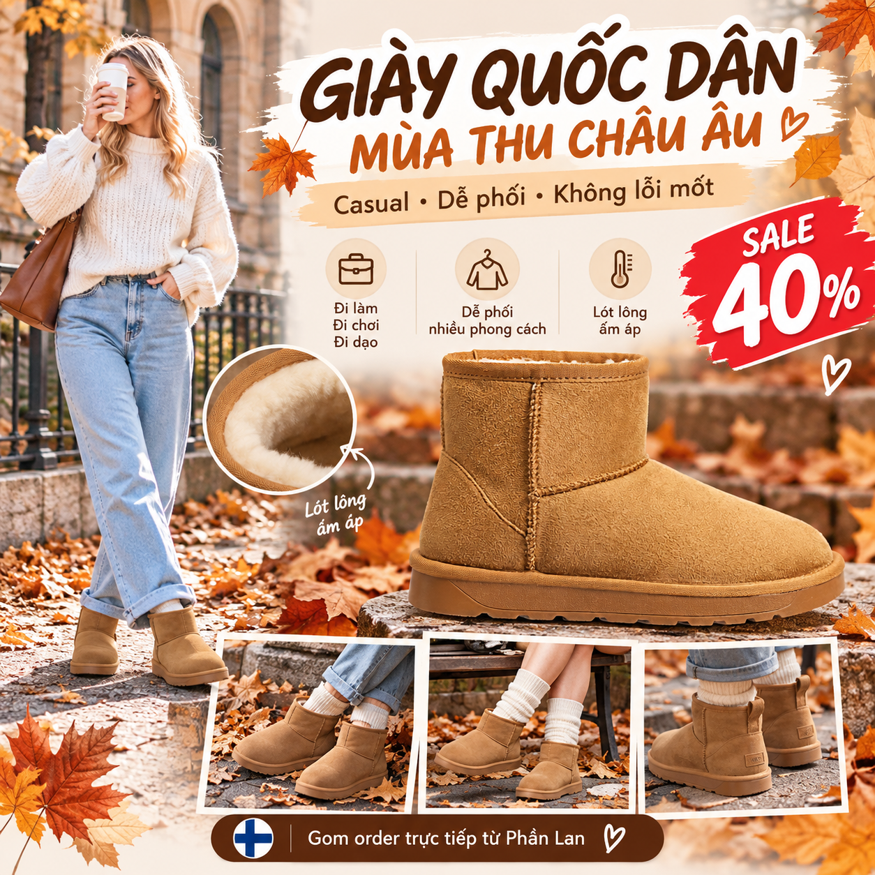 Boots cổ ngắn phong cách mùa thu Châu Âu